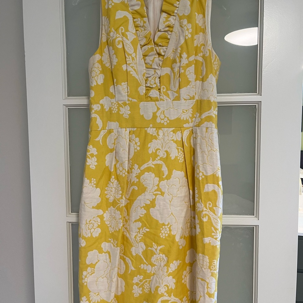 Eliza J Yellow and White Floral Ruffle V-Neck Midi Dress